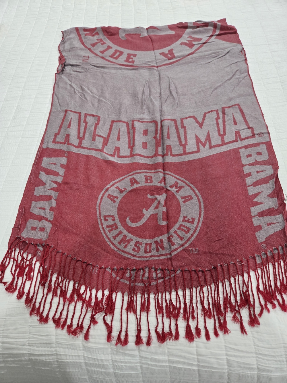 Alabama Crimson Tide Logo Fringe Scarf - Crimson and White